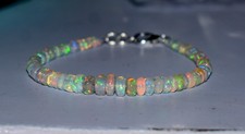 Natural Ethiopian Wello Fire Opal Gemstone Fire Beads 7.5"Bracelet F0608