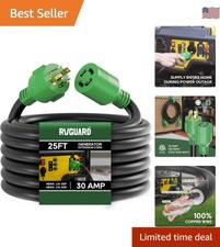 4 Prong 30 Amp 25 Foot Generator Extension Cord, NEMA L14-30P/L14-30R, 125/25...