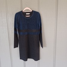 Tory Burch Stripe Metallic Wool Blend Dress Size S Preppy Long Sleeve Stretch