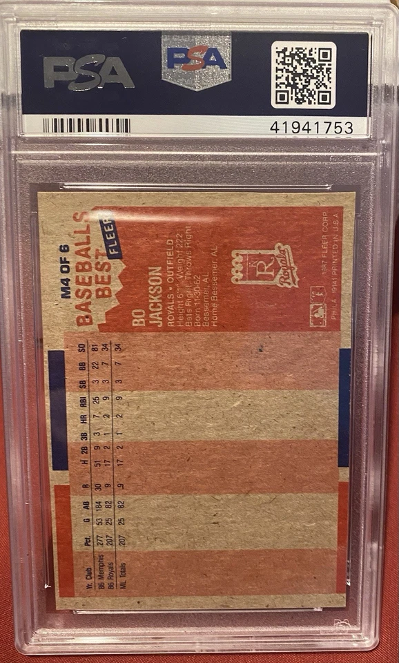 1987 Fleer Box Bottom Bo Jackson Baseballs Best Sluggers VS Pitchers PSA 7 Low P - Image 2 of 2