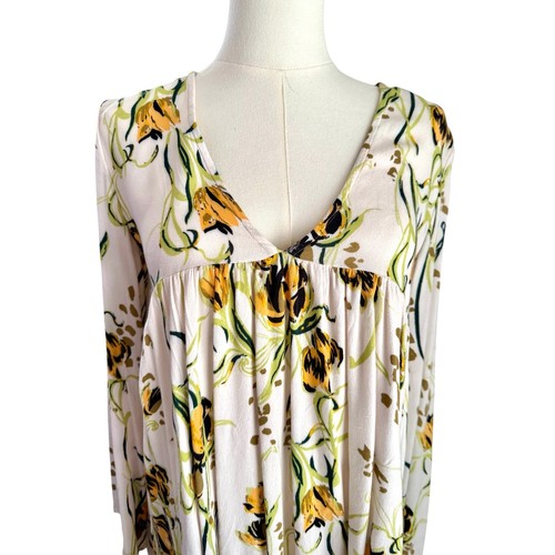Free People XS Bella tunica porcellana bianca e gialla floreale boho baby doll - Foto 6 di 9