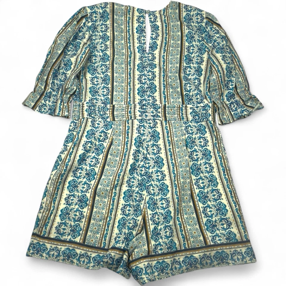 Mameluco Farm Rio Evie Mujer L Azul Blanco Boho Mezcla de Lino Anthropologie Foto 2 de 4