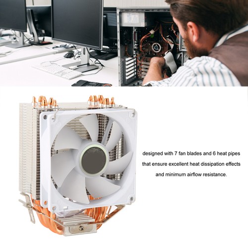CPU Air Cooler 3.5in 7 Blades 6 Heat Pipes 3pin 12VDC 48cfm 22dB CPU Cooling NEW - Afbeelding 9 van 12