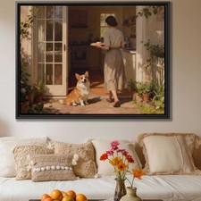 Corgi Oil Painting Kitchen Decor Dog Canvas Print Rustic Dog Artwork Wall Art