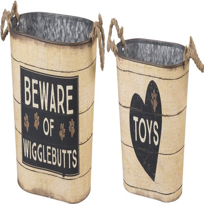 Primitives By Kathy Rustic Pet Tin Bins - Dog Food Toy Storage Set Toys Beware