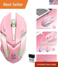 Pink Wireless Gaming Mouse Silent Click RGB LED Rechargeable 6-Button