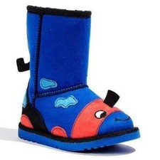 Boys Dinosaur Boots 7 Blue Fur Lined Side Zip Jumping Beans Toddler Winter