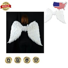 Adult White Angel Wings 43" XL Feather Costume w/ Comfortable Elastic Straps