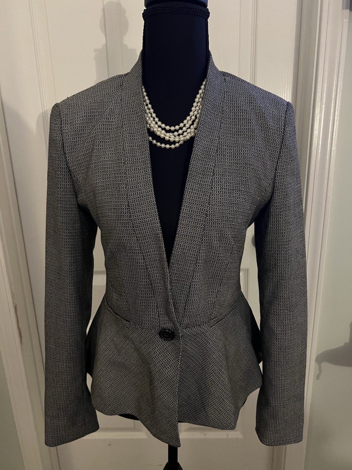 Halogen One-Button Peplum Jacket Blazer Black Cre… - image 1