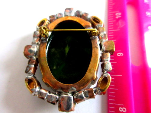 Prachtvolle Tschechische Glas Strass Handarbeit Brosche Viktorianisch Grün & Gold - Bild 3 von 4