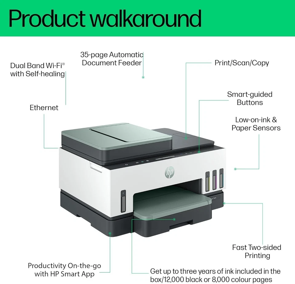 HP Smart Tank 7307 All in One Colour Printer Wireless 2-Sided Print Scan Copy - Image 2 of 4