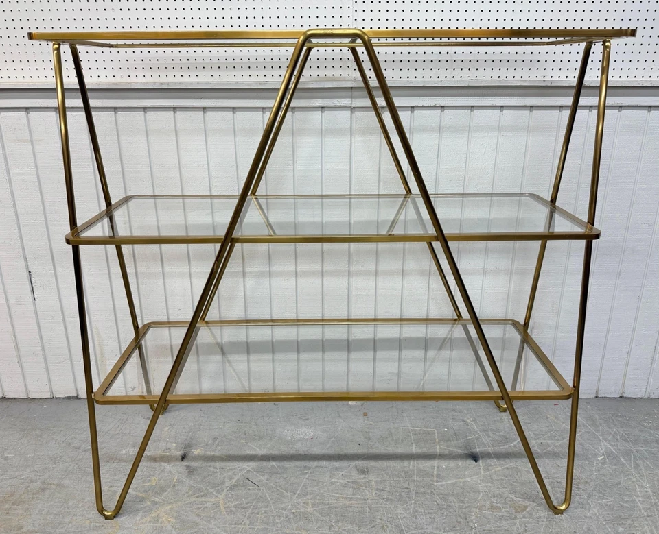 Horquilla italiana posmoderna de latón y vidrio Etagere Foto 3 de 4