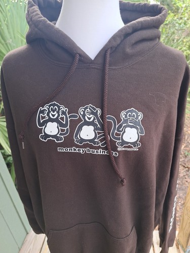 Sudadera con Capucha Vintage Y2K Monkey Business Talla XL Marrón Logo Gildan - Imagen 3 de 15
