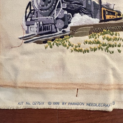 VTG Crewel Yarn Art Train Depot Lehigh Valley PA Finished Hand Made 1970s READ - Picture 10 of 14