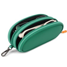 Tangoner Double Eyeglasses Case with Zipper Faux Leather One Size, Green Pu