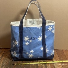 Vintage LL Bean Boat & Tote Bag Snowflakes Medium USA Made Canvas Short Straps