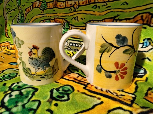 Royal Norfolk Rooster Floral Coffee Tea Mug - SET OF 2 GREAT SHAPE! - TINY crack - Picture 5 of 10