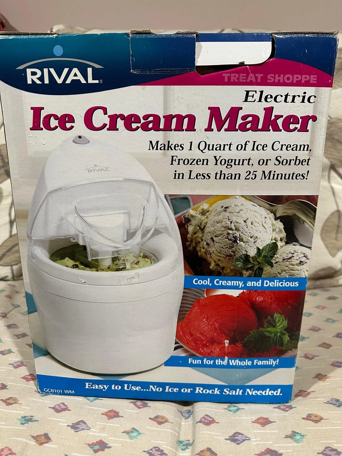 RIVAL ELECTRIC ICE CREAM MAKER 1 QT GC8101 NEW FROZEN YOGURT OR SORBET