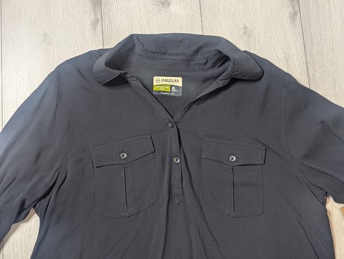 Magellan Blouse Womens XL Black Cute Catch Henley Fishgear NWT - Picture 2 of 15