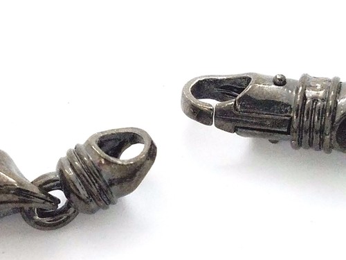 Brazalete de cadena hueca CAL de plata esterlina oscurecida con barra de baht de bala de 8' mm - Imagen 7 de 7