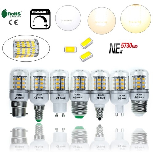 7W Dimmable E27 E14 GU10 27 LED Corn Bulb Light 5730 SMD White Lamps DC 12V 24V - Picture 1 of 18