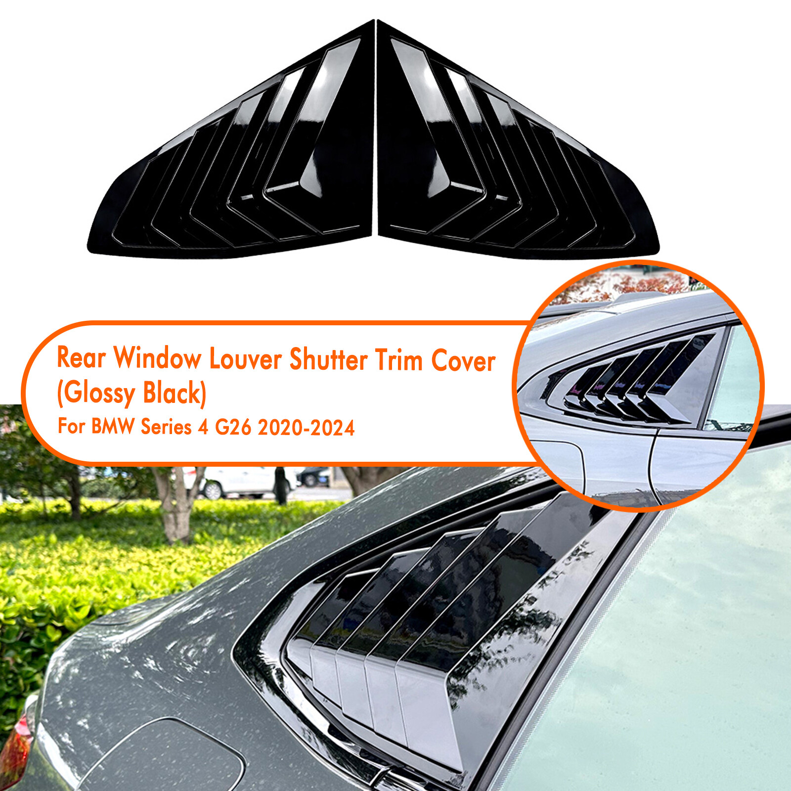 Rear Side Window Louver Shutter Trim Cover For BMW G26 4 Door 2020-2024 Black