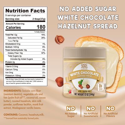 ChocZero Keto White Chocolate Hazelnut Spread – Sugar-Free, Keto