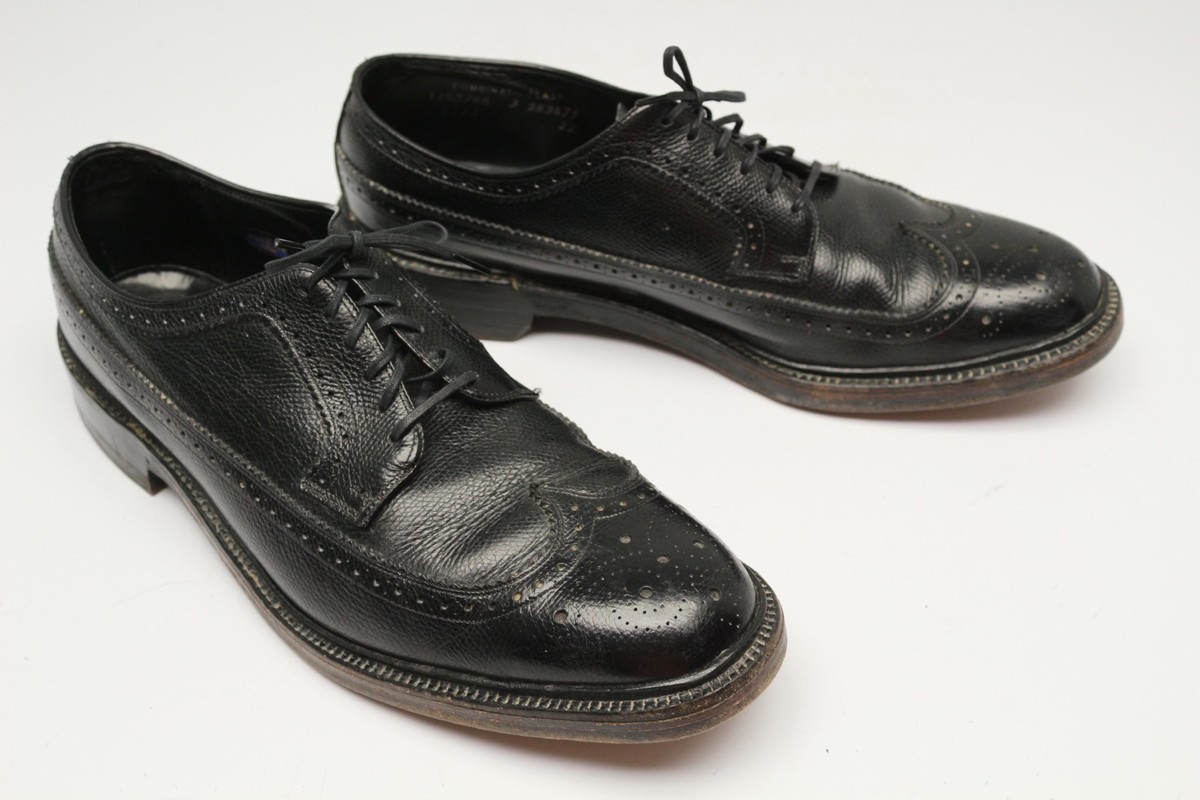 Hanover Mens Shoes 11.5 B Black Leather V Cleat Wingtip Hanover Mens Shoes 11.5 B Black Leather V Cleat Wingtip