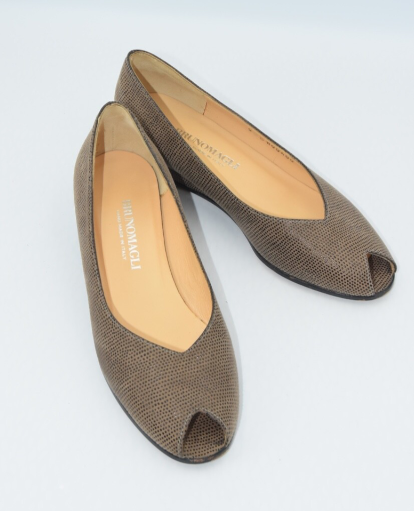 SAOLA BRUNO MAGLI Parma punta aperta zeppa tacco 1" marrone scamosciato tomaia suola in pelle 5B