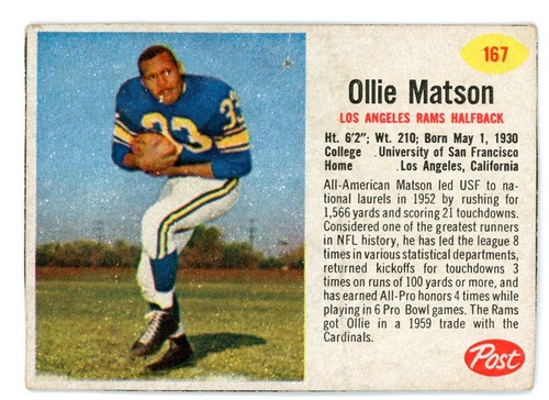 Ollie Matson #167 1962 Post Cereal card
