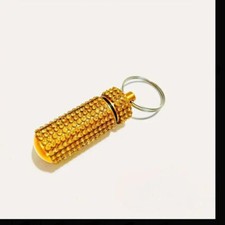 Gold Crystal Metal Bottle Encrusted Keychain Bling Container Portable Box Ring