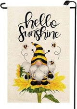 Hello Sunshine Bees Gnome Sunflower Summer Garden Flag 12x18 Inch multicolor A