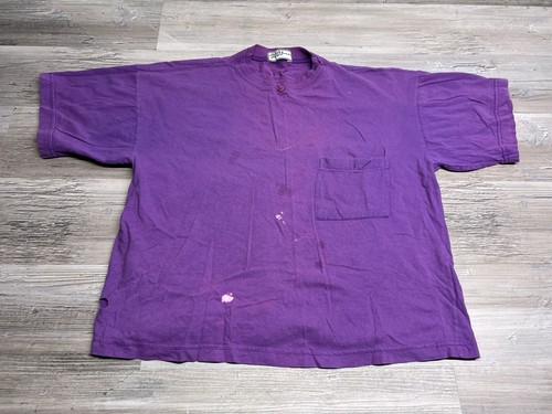 Vintage Distressed Pocket T-Shirt 9001 Boxy Fit Adult Sz L Bleach Stains Purple
