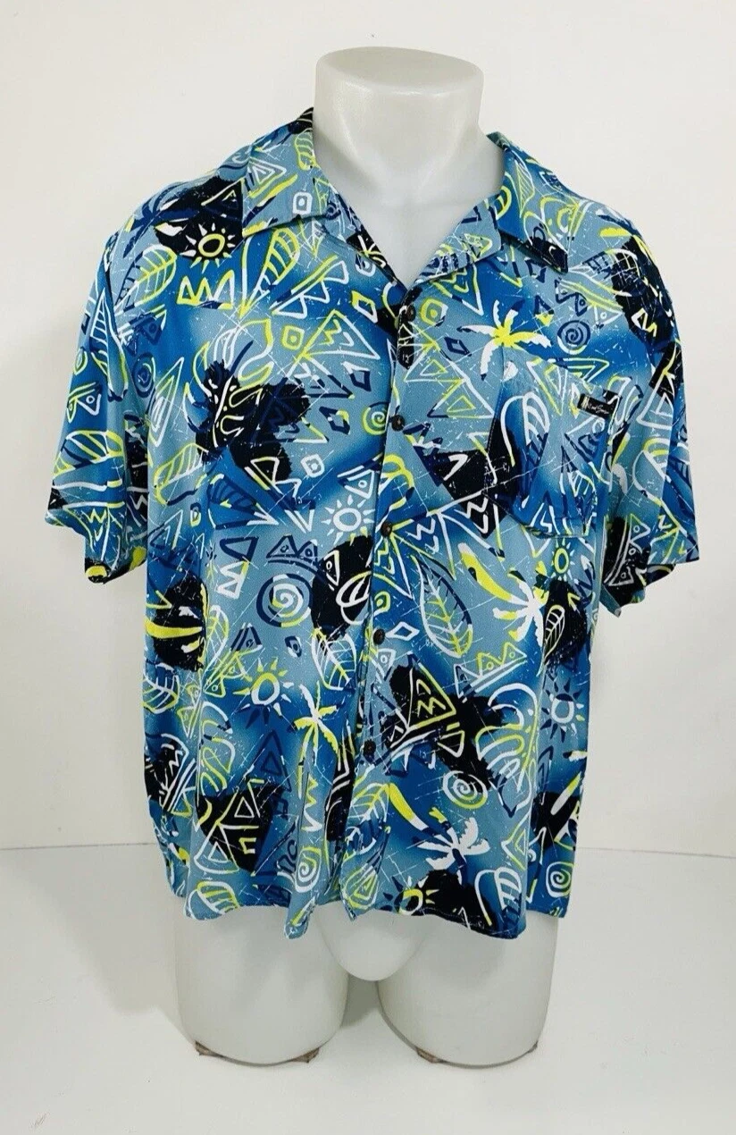 MAUI AND SONS - Abstract Floral Hawaiian Aloha Mens Lg. Shirt