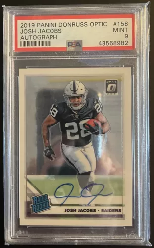 2019 Panini Donruss Optic /50 JOSH JACOBS Rookie On Card Auto Autograph PSA 9