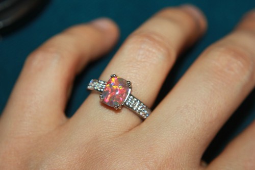 Feueropal Cz Ring Edelstein Silber Schmuck 6,25 7,5 Verlobung Hochzeitsband L - Bild 13 von 15