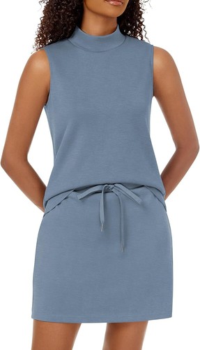 Two Piece Skirt Set for Women Sweatsuits Tennis Outfits Mock Neck Sleeveless Top