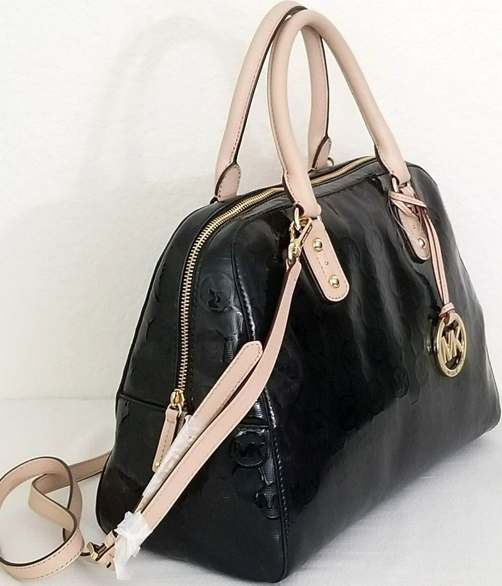 🌞MICHAEL KORS SIGNATURE MIRROR METALLIC BLACK LOGO SATCHEL