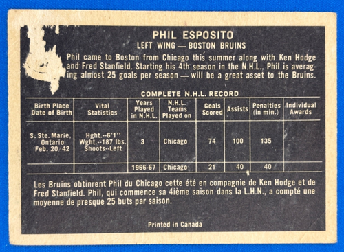 1967-68 Topps #32 PHIL ESPOSITO * See Pics for Condition Poor * Back - Picture 5 of 5