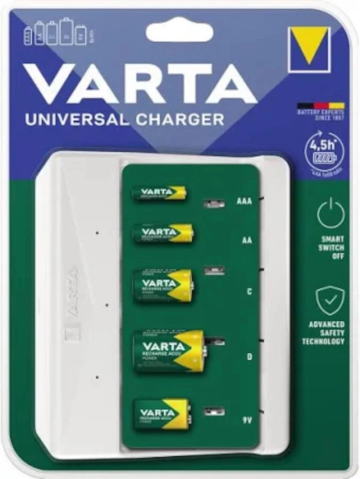 Varta Universal Charger Akku Ladegerät für AA/AAA/C/D/9V 57658 Batterieladegerät
