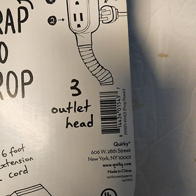 Quirky Prop Power, 6-foot extension cord, Wrap-around, 3 Outlets