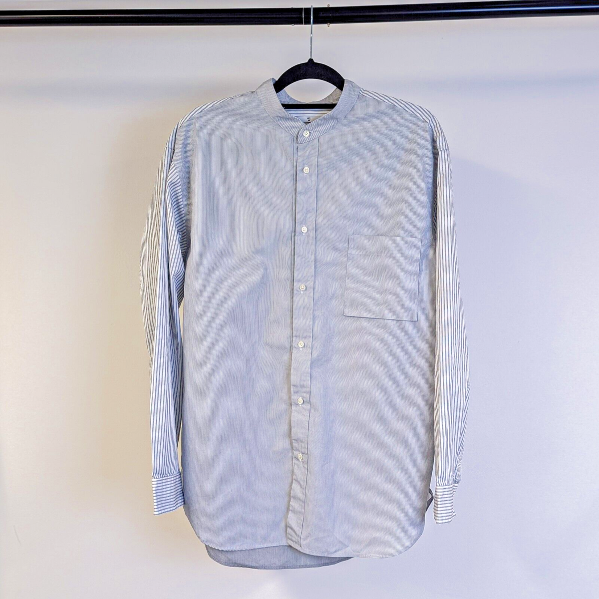 UNIQLO x JIL SANDER Striped Shirt MEDIUM patchwork grandad white grey blue  Men's