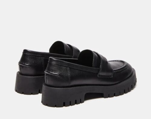 Scarpe mocassini slip on Steve Madden Lawrence in pelle nera 1" plateau Cosmo 2.0 - Foto 3 di 6