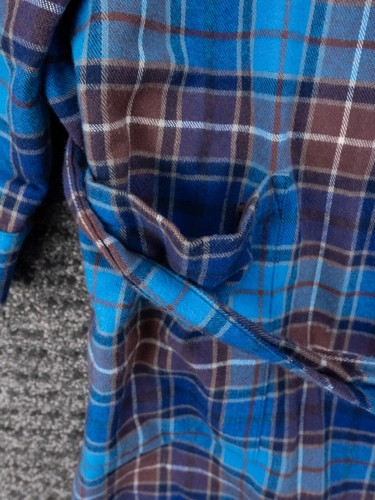 LL Bean Bathrobe Mens Large Blue Scotch Plaid Flannel 100% Cotton Cabincore - Picture 4 of 11