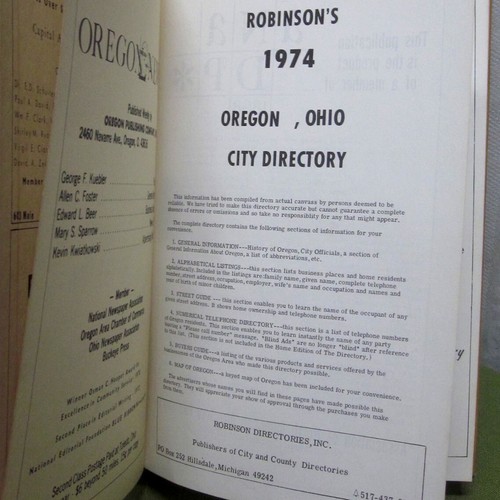 OREGON CITY INDEX Ohio vtg ads 1974 Robinson Directories w/ map - Foto 2 di 4