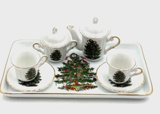Miniature Christmas Porcelain 7 Piece Tea Set