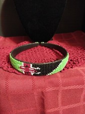 Native American Beaded Headband Intricate Design Green, Red, Black. New