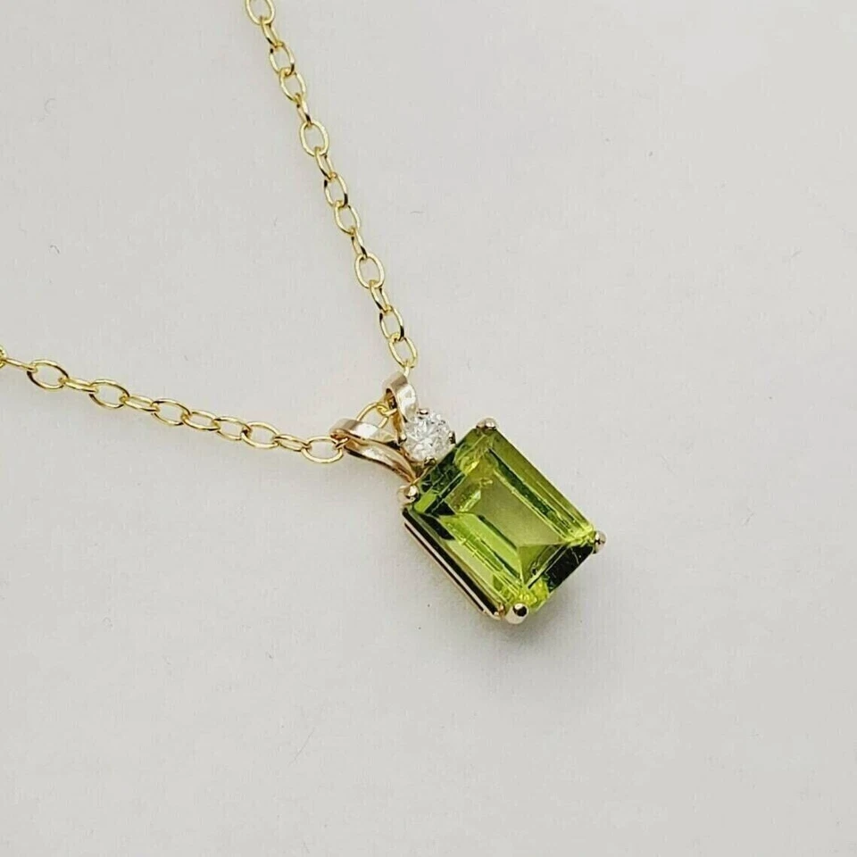 2Ct Emerald Cut Lab Created Peridot 14k Yellow Gold Plated Solitaire Pendant - Image 4 of 4