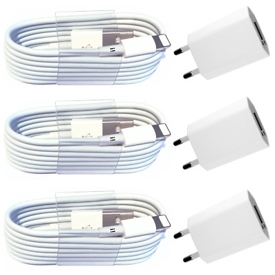 3x Netzteil + 3x 1m USB Ladekabel für iPhone 14 iPhone 13 iPhone 12 11 iPad weiß