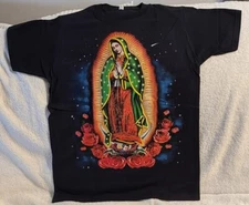 OUR LADY OF GUADALUPE STARS ROSE FLOWER SKY RELIGION VIRGIN MARY T-SHIRT